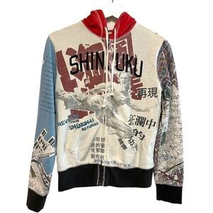 Vtg Y2K lucky brand S hoodie sweatshirt Japan city map graphic embroidery floral